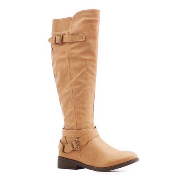 Toffee knee high buckled riding boots - Picture 3 of 5